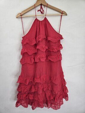 Tracy Reese Anthropologie Dress Womens 4 Pink Halter Tiered Mini Party Boho